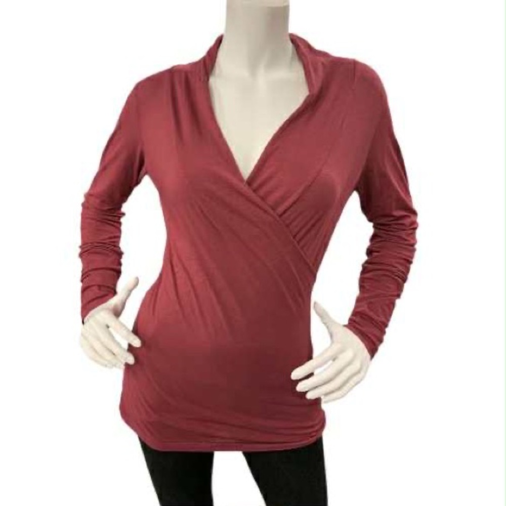 Velvet by Graham & Spencer Long Sleeve Wrap Top - Burgundy Size S